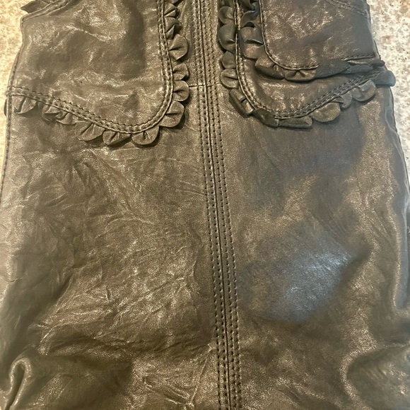 Vintage Y2K Lucky Bag Rockin Ruffle Black Lamb Leather Shoulder Tote Floral Line - Picture 6 of 13